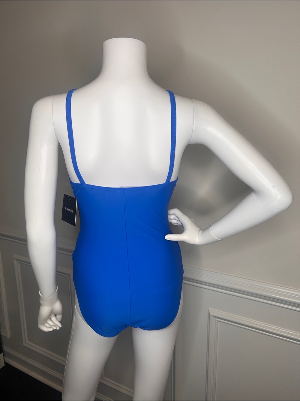 Ellen Tracy One Piece Swimsuit Women Size 8 Blue High Neck Ruched Slimming NWT - Picture 14 of 15